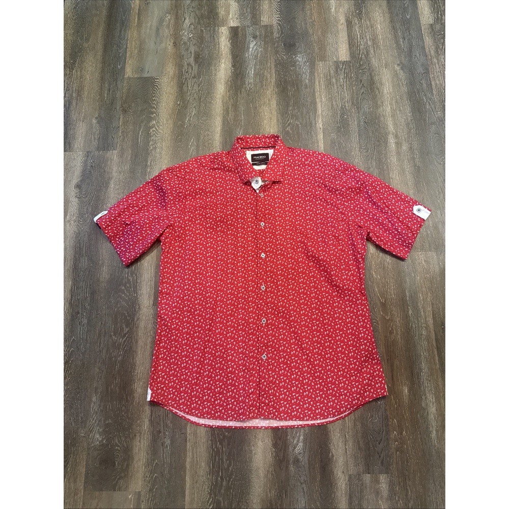 Maceoo Mens 6/2 XL Red Fresh Paper Plane Print Short Sleeve Button Down Shirt